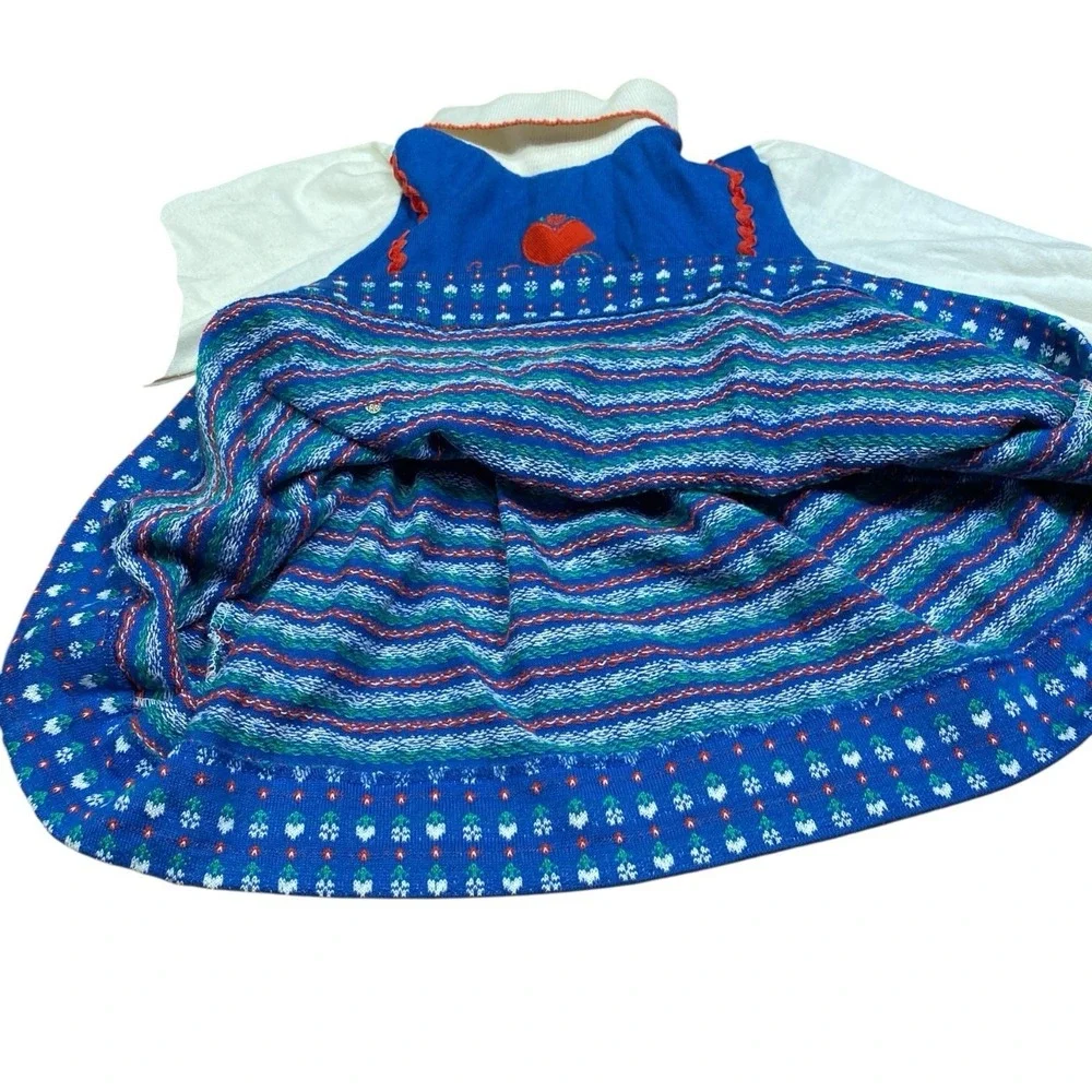 Health Tex Dress Girls Size 2T Red White‎ Blue Vintage Red Heart Folk Print